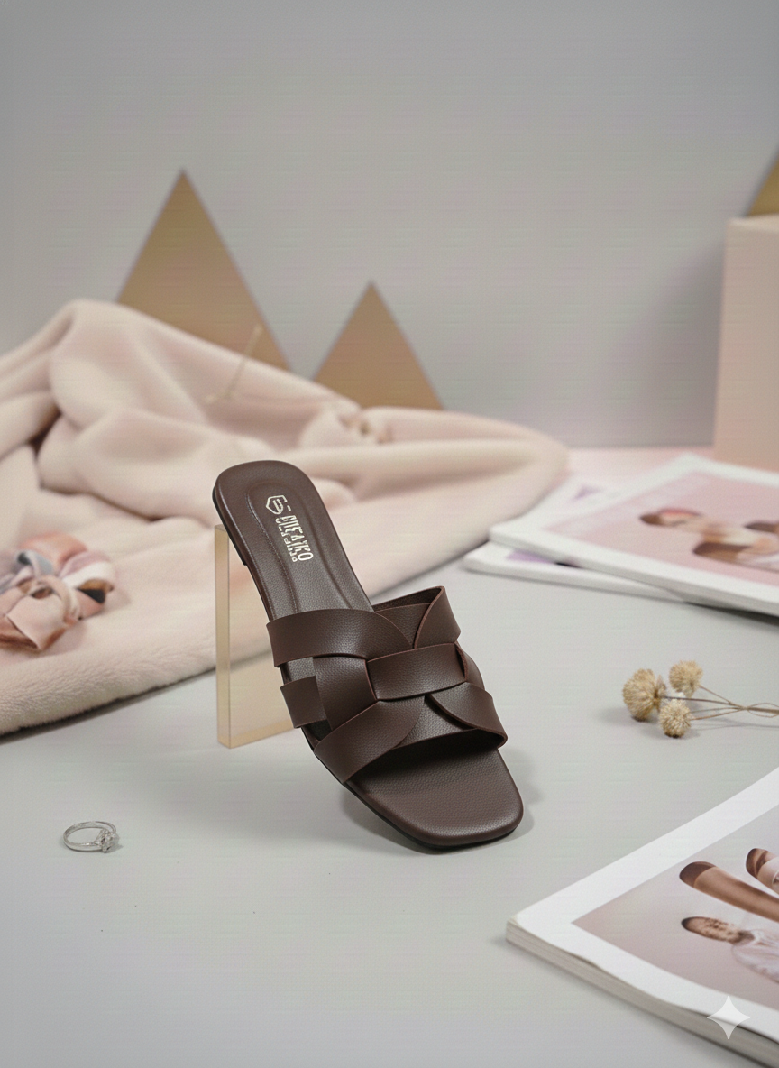 Square Toe Cross Strap  maroon Flats