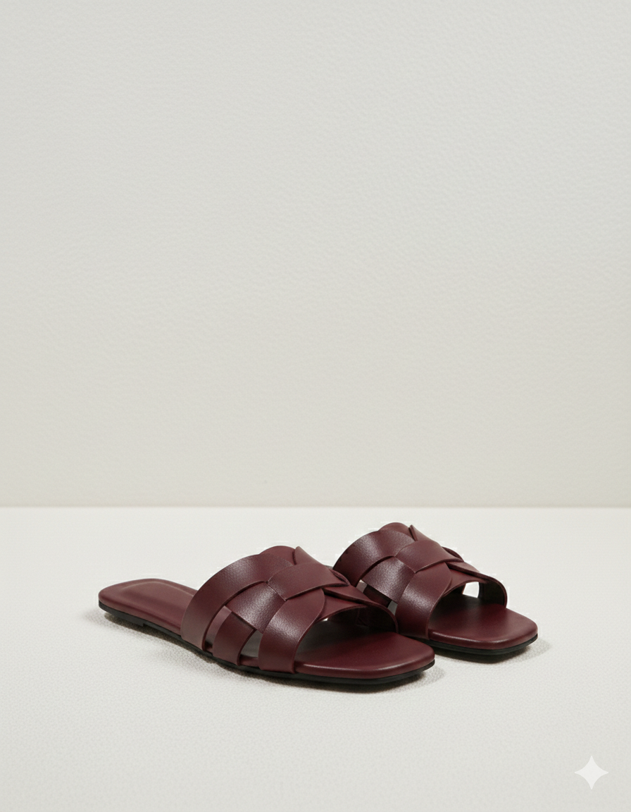 Square Toe Cross Strap  maroon Flats