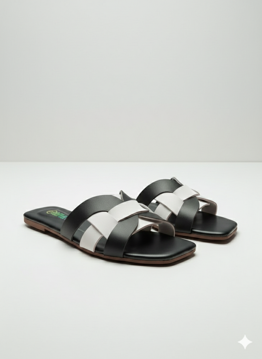 Multi color Square Toe cross straps flat slippers