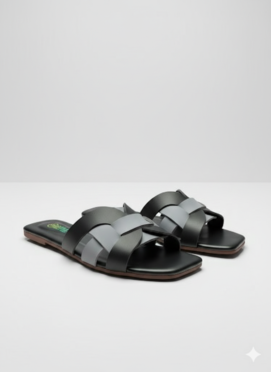 Multi color Square Toe cross straps flat slippers