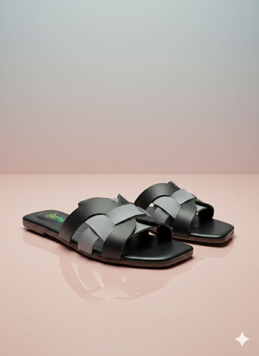 Multi color Square Toe cross straps flat slippers