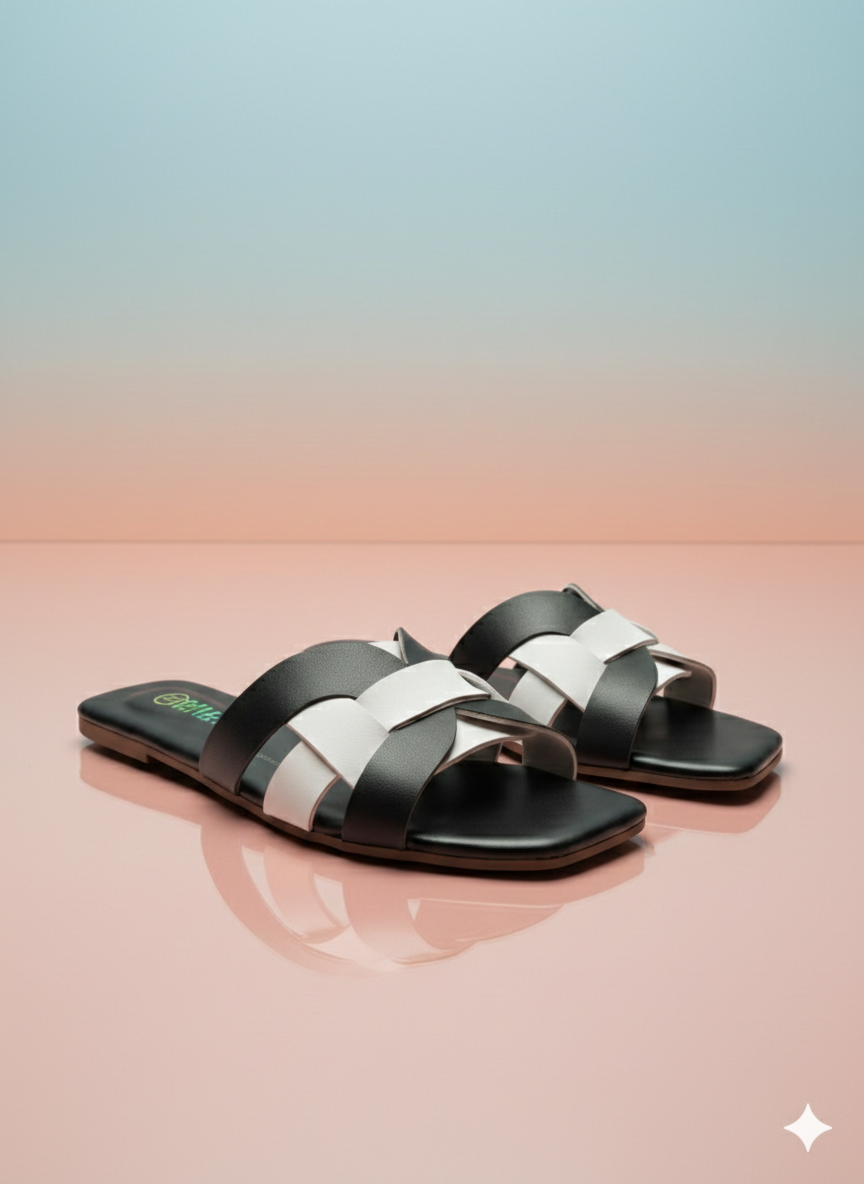 Multi color Square Toe cross straps flat slippers