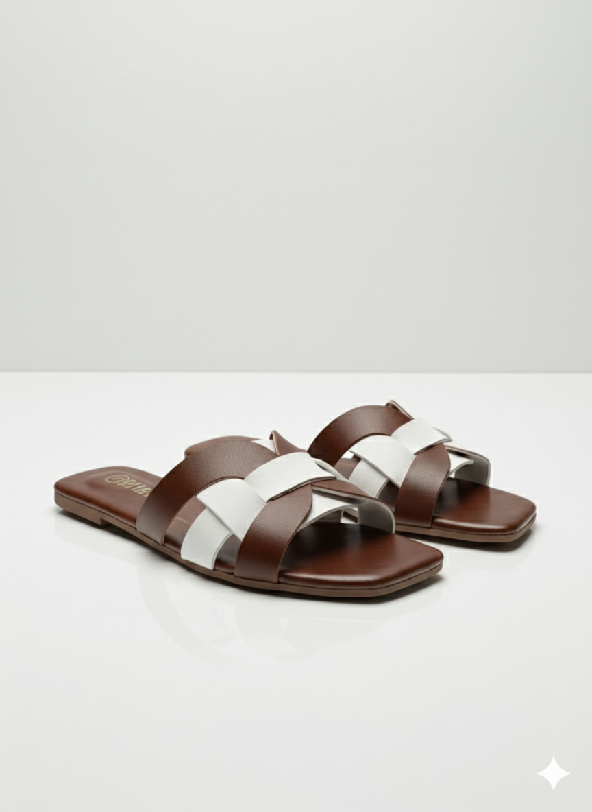 Multi color Square Toe cross straps flat slippers