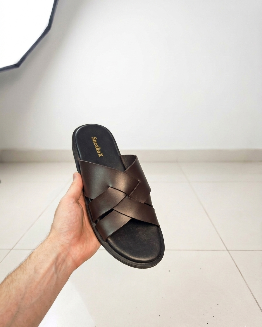 SneakoX Elite Cross Straps Brown Slides