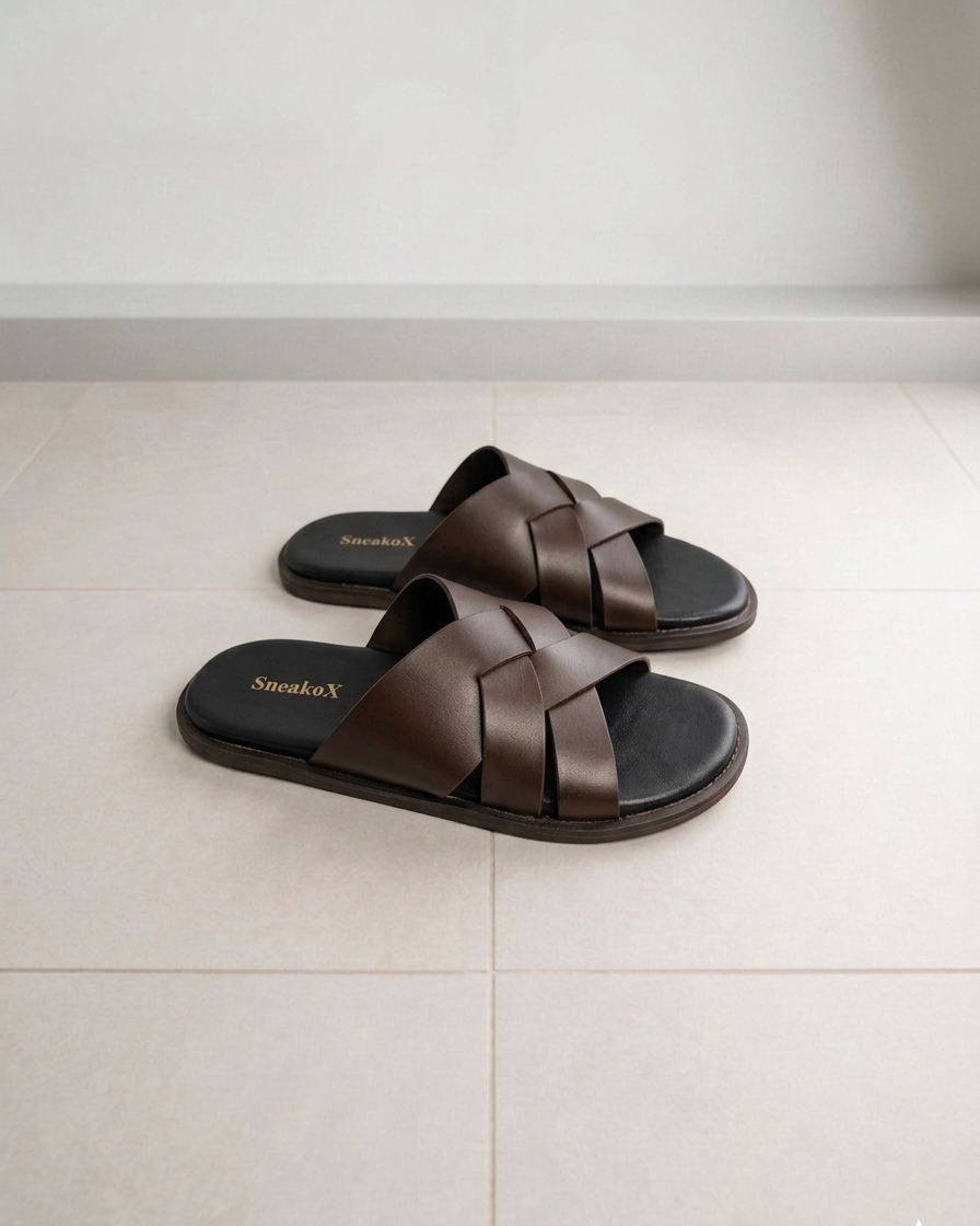SneakoX Elite Cross Straps Brown Slides