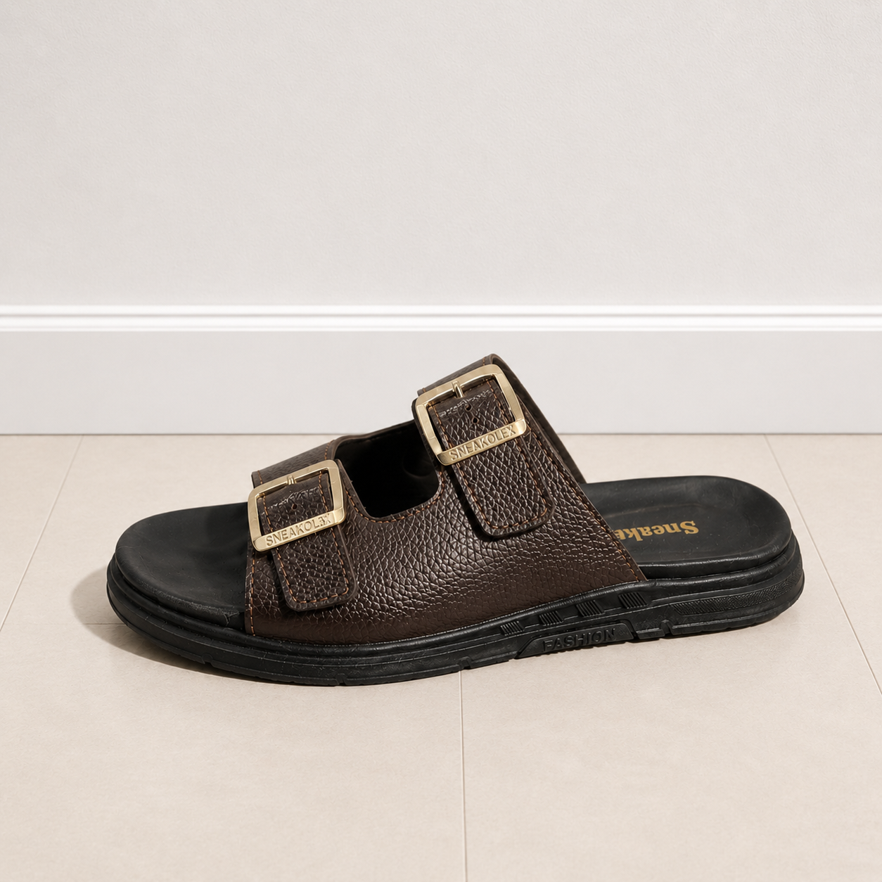 SneakoX Men's Brown Casual Slippers with Adjustable Buckles | Soft & Comfortable Slides