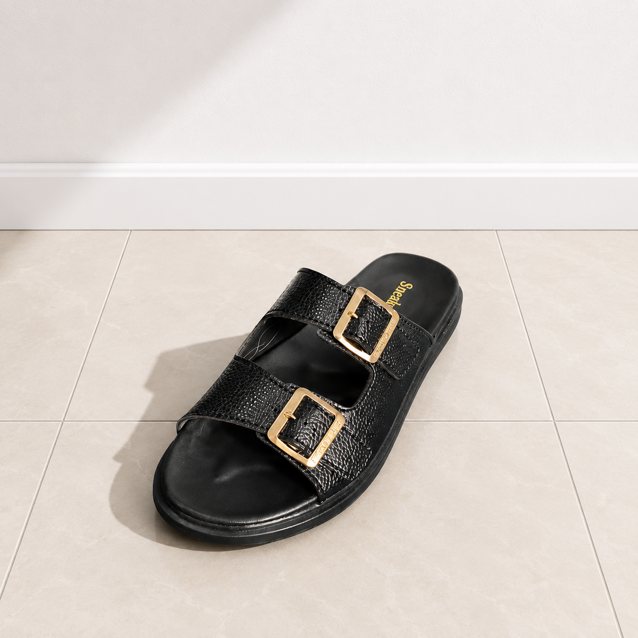 SneakoX Men's Brown Casual Slippers with Adjustable Buckles | Soft & Comfortable Slides