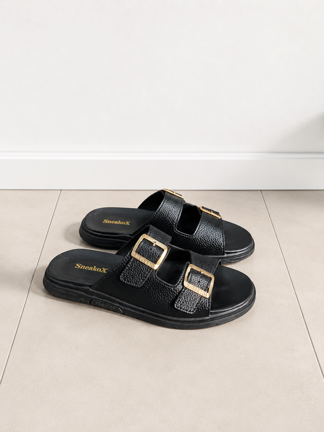 SneakoX Men's Brown Casual Slippers with Adjustable Buckles | Soft & Comfortable Slides