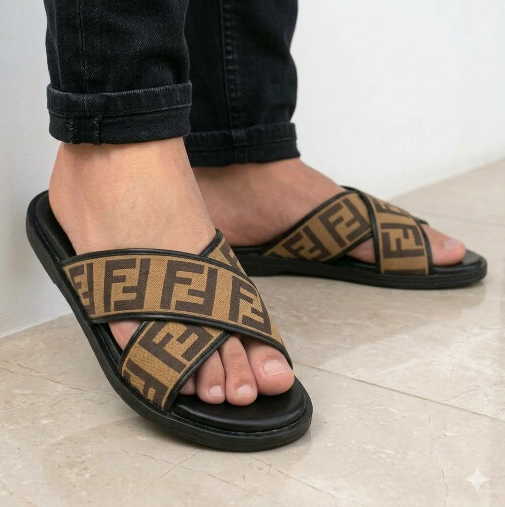 SneakoX FF-Style Cross Strap Mustard Slippers