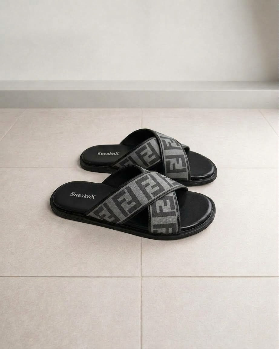 SneakoX FF-Style Cross Strap Grey Slippers