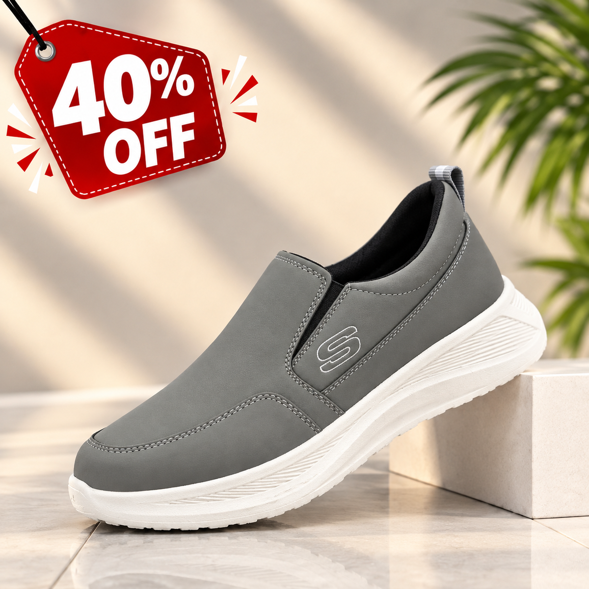 Men’s Premium Grey Slip-On Comfort Sneakers