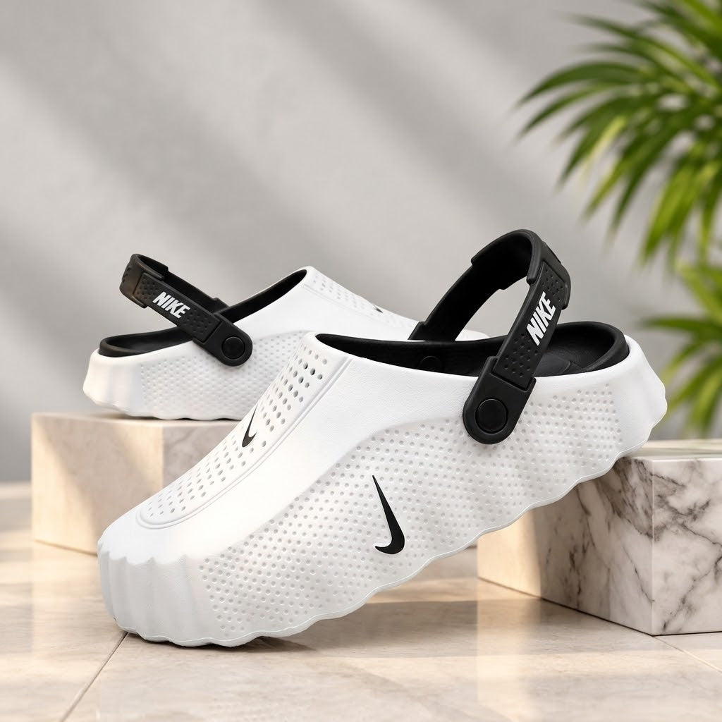 Sneako White & Black Crocs with Adjustable Heel Strap