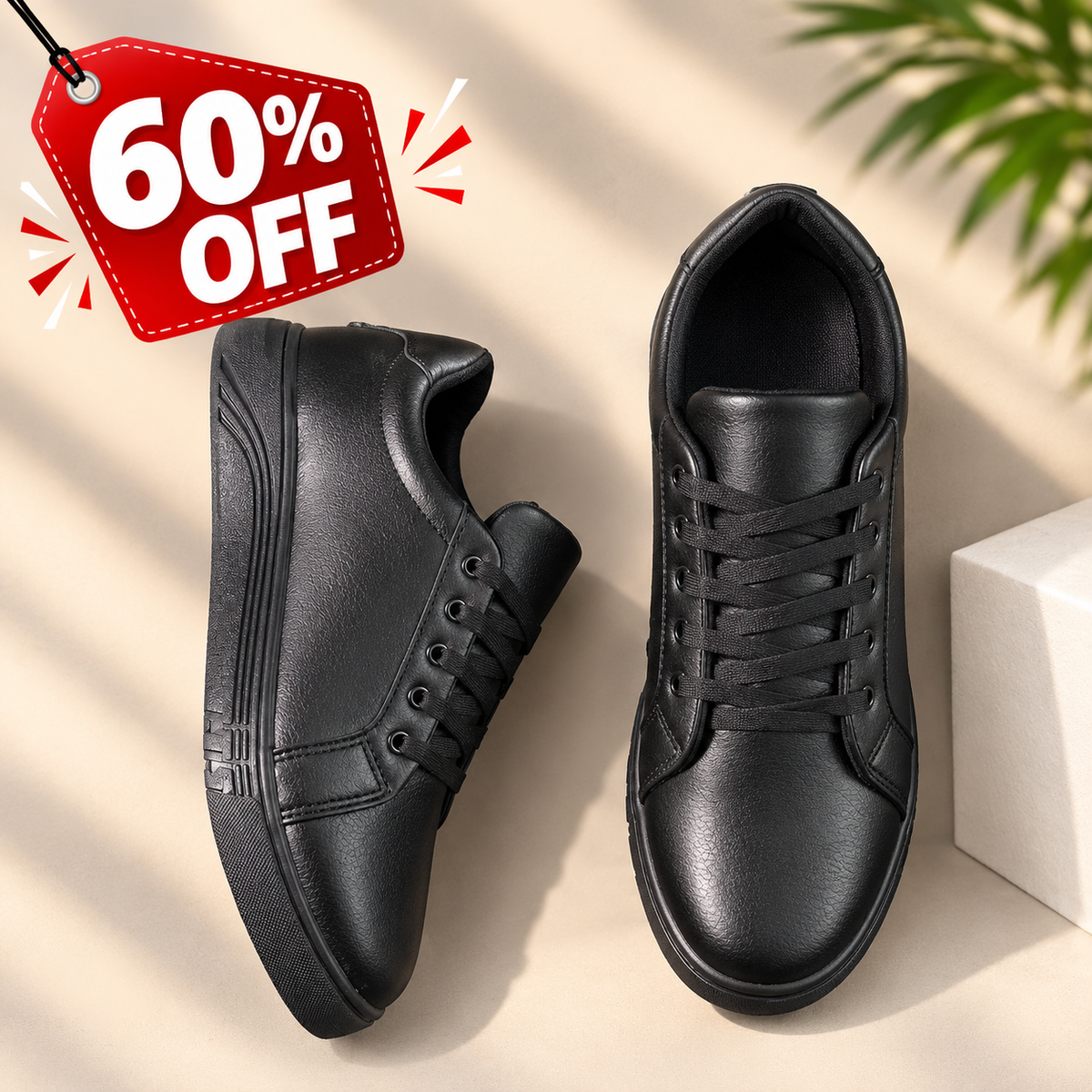 SneakoX Unisex Plain Black Sneakers