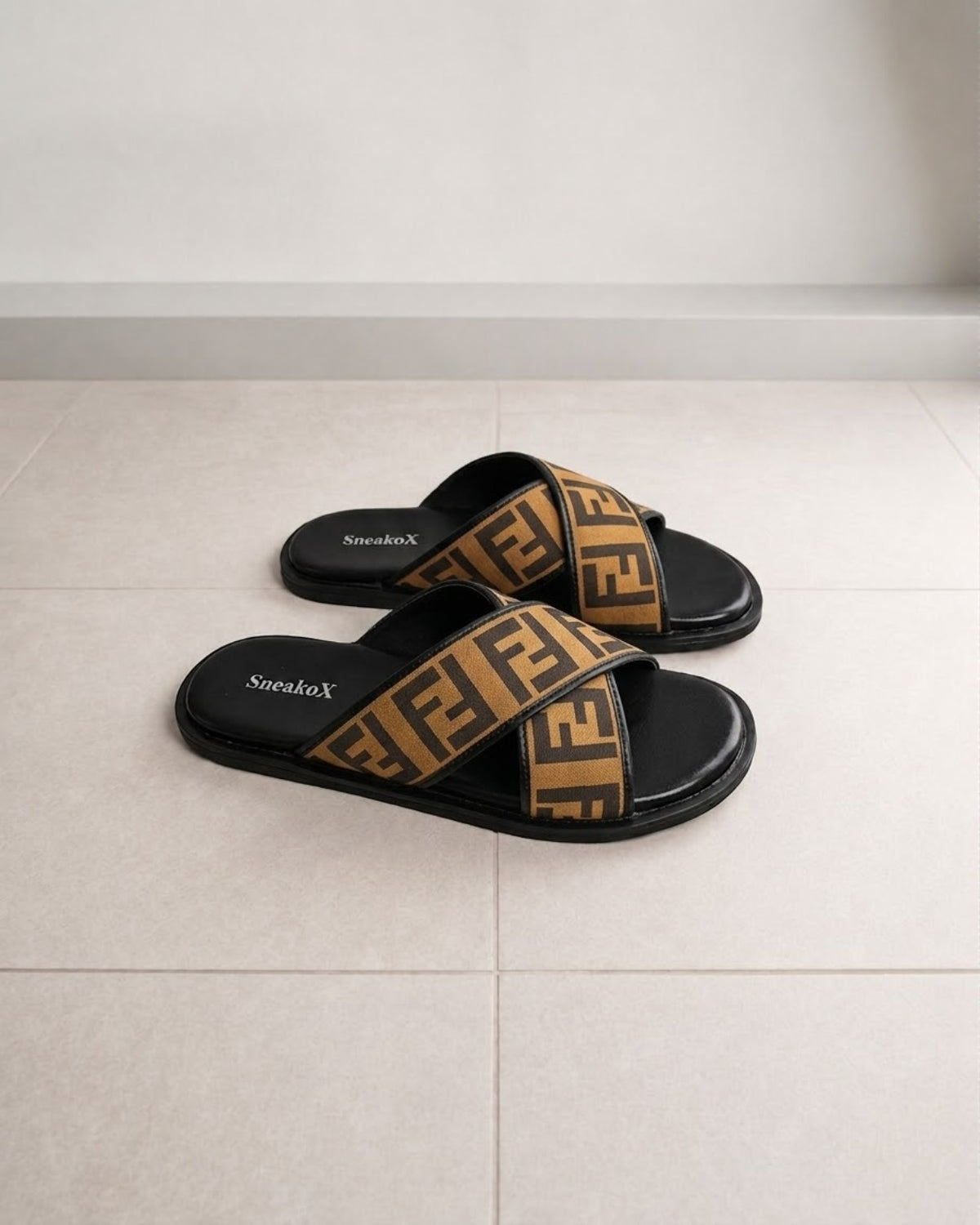 SneakoX FF-Style Cross Strap Mustard Slippers