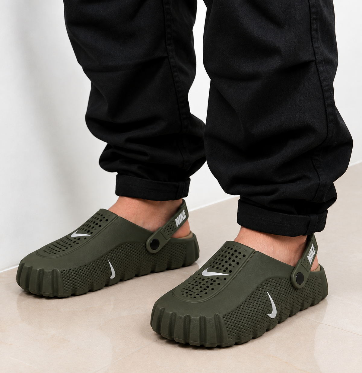 SneakoX-Olive Green Crocs with Adjustable Heel Strap