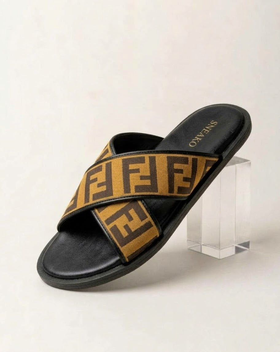 SneakoX FF-Style Cross Strap Mustard Slippers