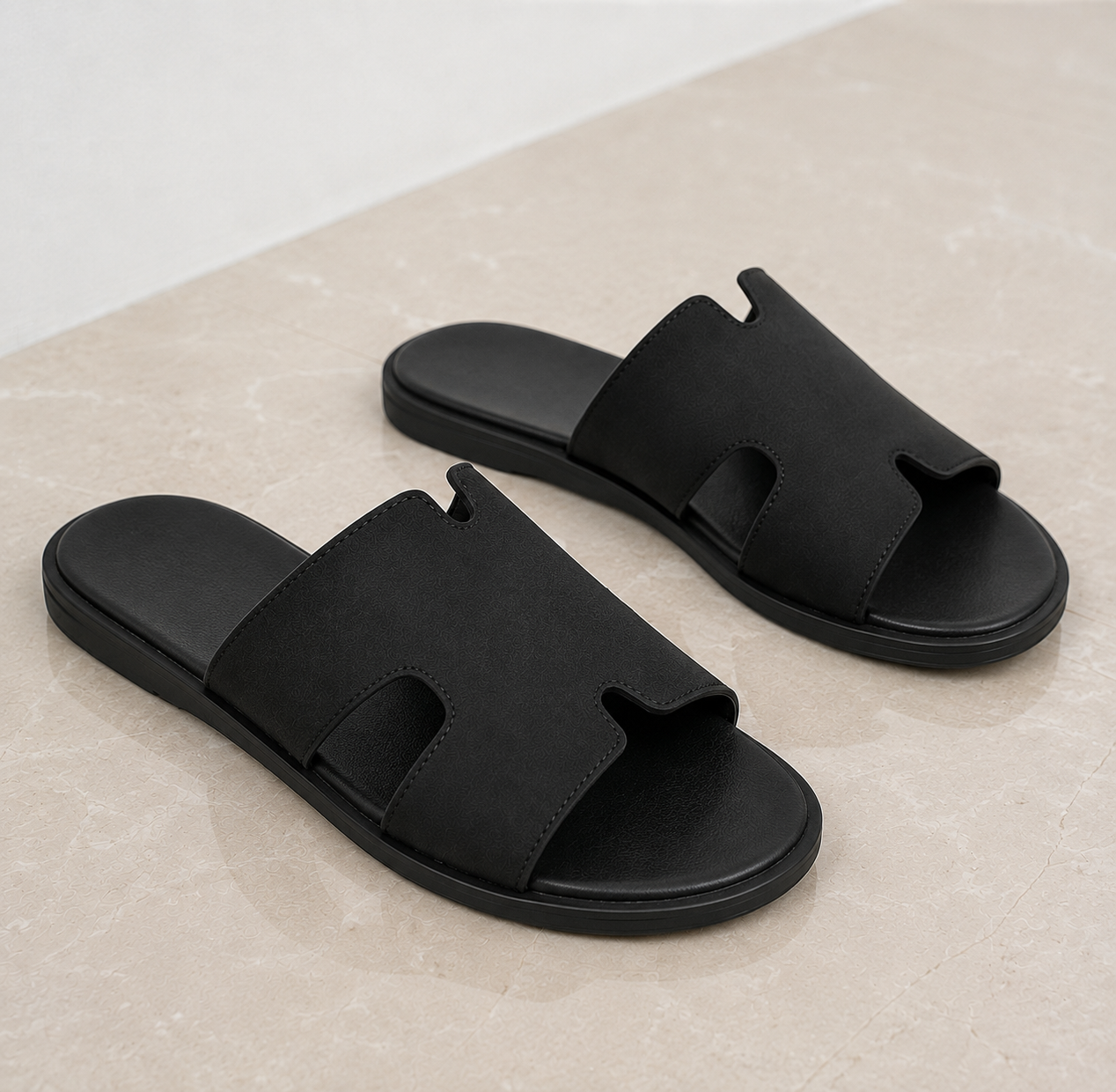 SneakoX Suede Leather  Hermes Style Men’s Black  Slippers