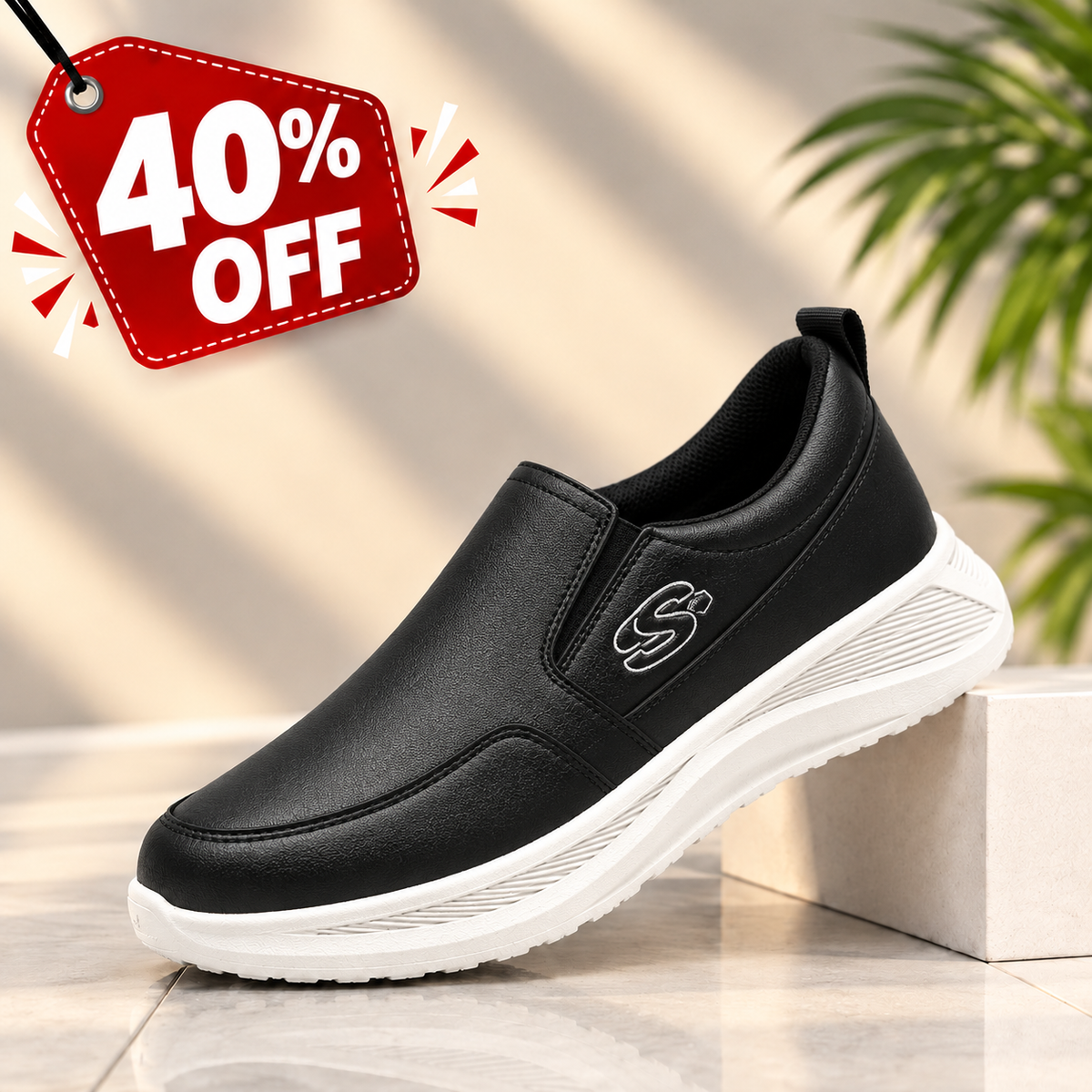 Men’s Premium Black Slip-On Comfort Sneakers